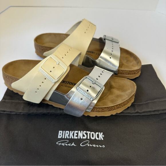 Birkenstock x Rick Owens Arizona Leather Slides Sandal EU 38 US 7 Milk / Silver - Picture 2 of 13
